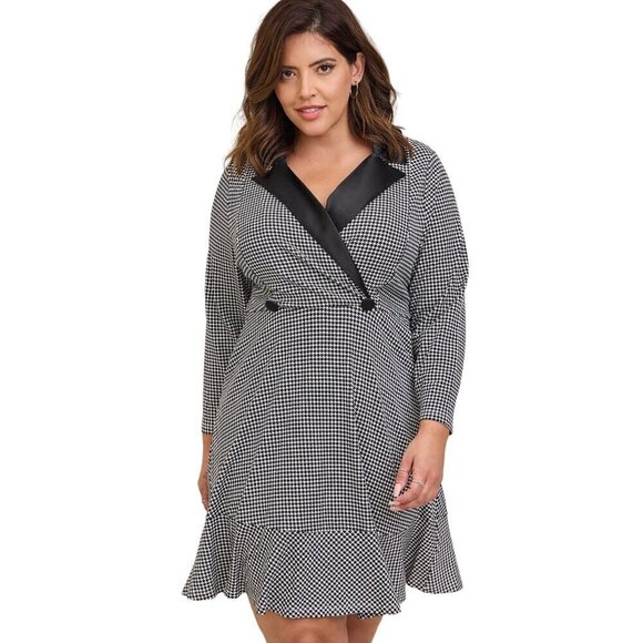 Torrid Womens Mini Stretch Satin Houndstooth Tuxedo Dress size 16 or 1X NWT - Picture 1 of 9